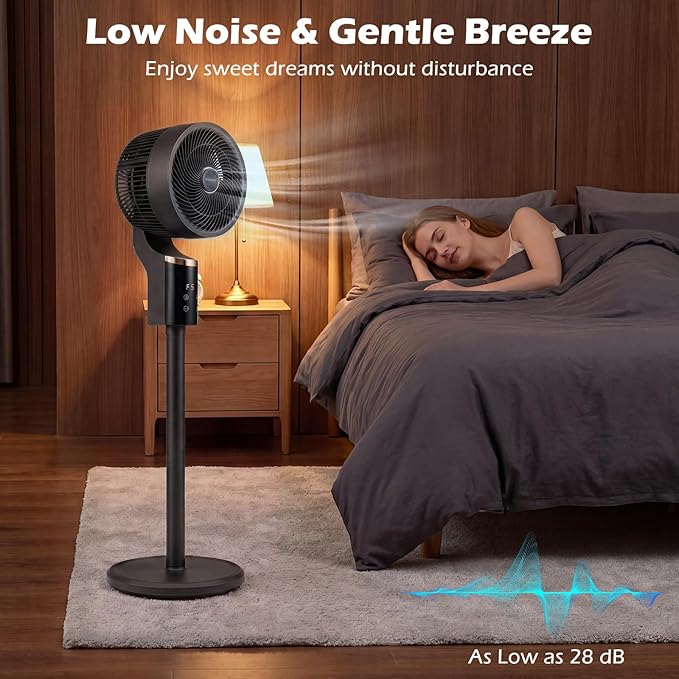 COSTWAY Pedestal Fan for Bedroom, Compact Oscillating Standing Fan with 70° Oscillation, 90° Tilt, 3 Adjustable Heights, 8 Speeds, 12H Timer & Remote, Quiet Table Fan for Home Office (Black)