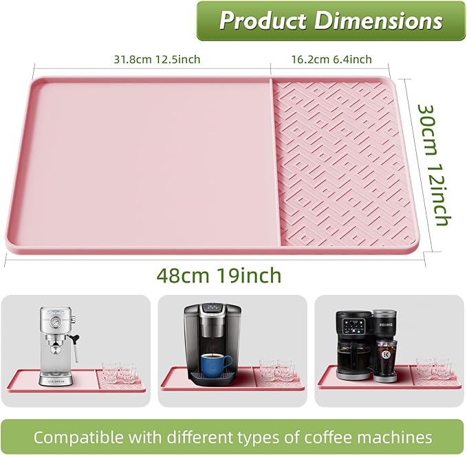 Silicone Coffee Mat with Raised Edges 19" x 12" – Waterproof Countertop Mat, Coffee Maker Pad, Espresso Machine Mat, Heat Resistant Dish Drying Mat