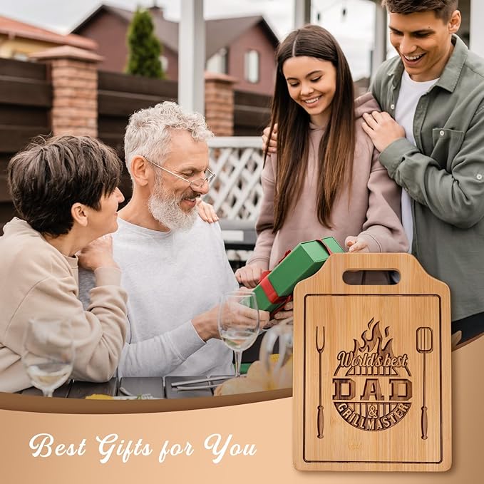 AceThrills Dad Gift for Dad Birthday Gift for Dads Gifts Who Wants Nothing from Daughter Son - Engraved Bamboo Cutting Board 13.78"L x 9.84"W x 0.4"Th