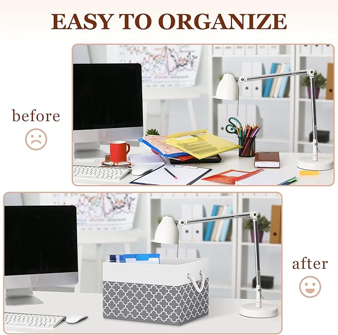 Fab totes Storage Bins [55-Pack], Foldable Storage Baskets for Organizing Toys, Books, Shelves, Closet, Large Storage Box with Rope Handles, Sturdy Organizer Bins, White & Black