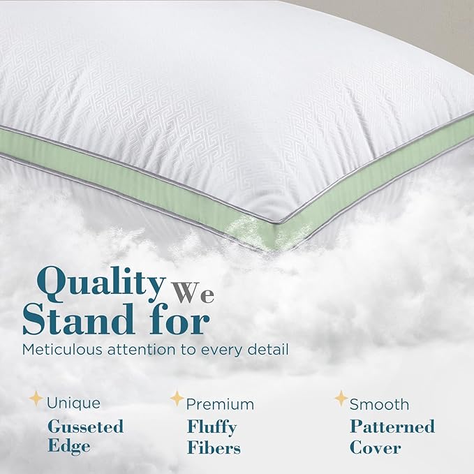 viewstar Bed Pillows Queen Sizes Set of 2, Hotel Quality Cooling Down Alternative Gusseted Pillows for Side, Back, or Stomach Sleepers, Green
