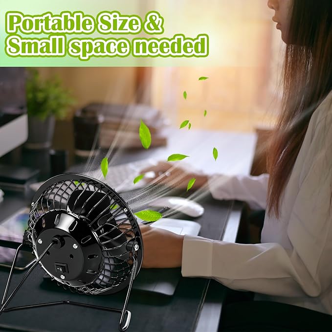 Glooglitter 8 Pcs USB Desk Fan Powerful Quiet 360° Adjustable Rotation Personal Metal Mini Desk Fan Bulk Summer Small Desks Fans for Home Office Bedroom Table Airflow Cooling, USB Powered Only(Black)