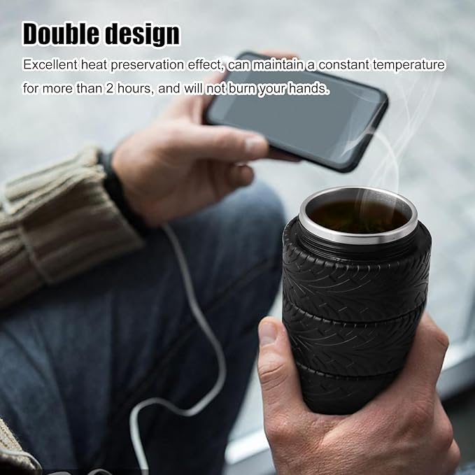 Tire Coffee Mug Gift for Man Christmas Car Coffee Mug Gifts, Stainless Steel Coffee Tea Mug for Fathers Day Thanksgiving Valentine Car Lover Birthday Gift