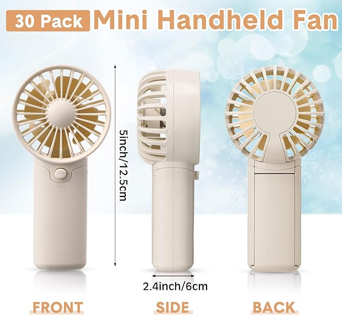 Rossesay 30 Pcs Mini Portable Fan Handheld Battery Operated Portable Small Personal Fans for Summer Travel Beach Indoor Outdoor Cooling Gift (White)