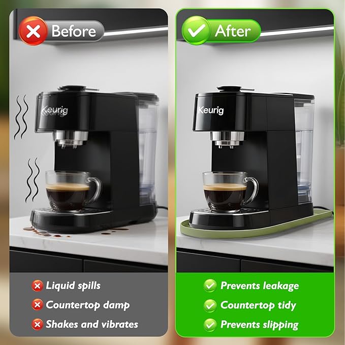 Silicone Coffee Mat,15.8"x 7.8"in Bar Mat for Countertop,Heat-Resistant,Non-Slip,Leak-Proof,Fit for Coffee Maker/Espresso Machine-Green