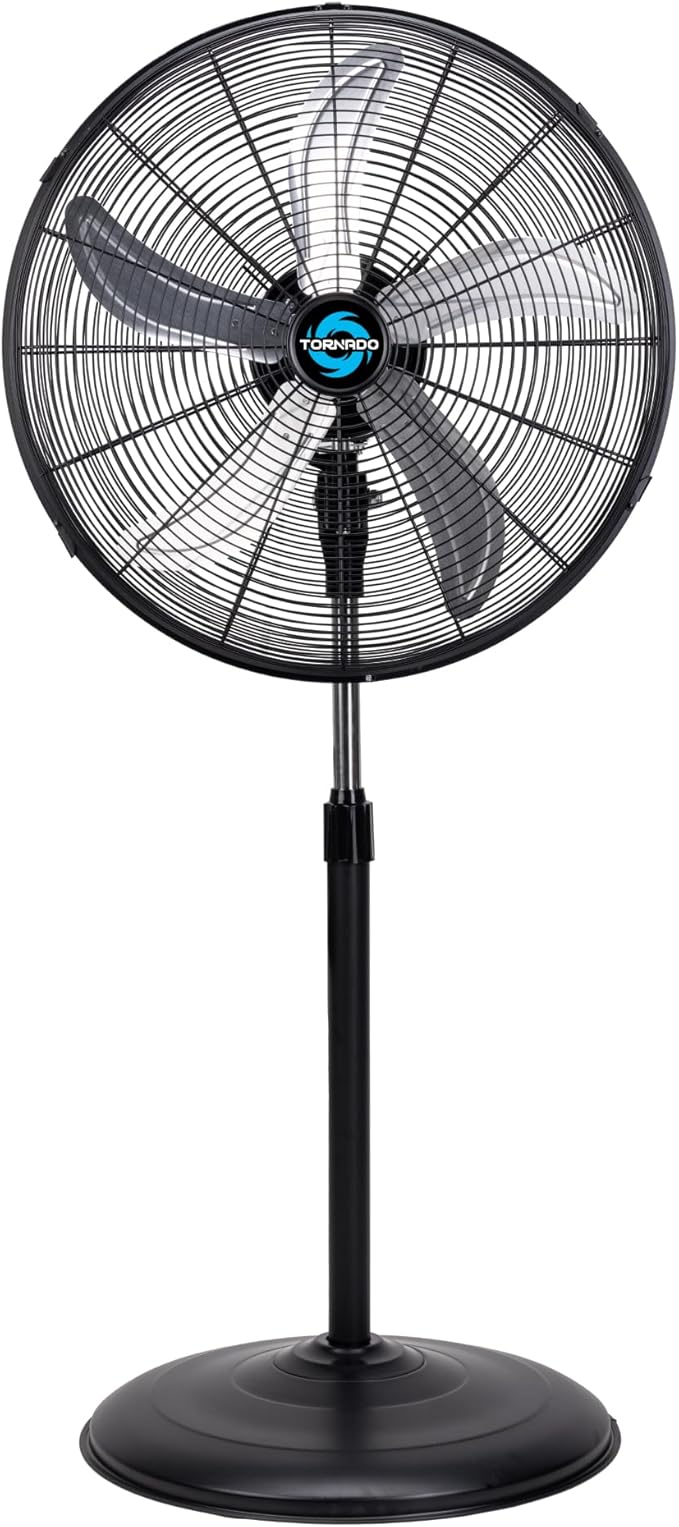 Tornado 20 Inch High Velocity Pedestal Fan, Oscillating Industrial Metal Stand Fan, 3 Speeds, 5000 CFM, 1/6 HP Motor, UL Listed, 6.6 Ft Cord for Commercial, Garage & Workshop