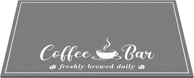 CooRug Absorbent Coffee Mat, Fashion Dish Drying Mat for Kitchen Counter Coffee Bar Accessories Espresso Machine Dish Rack 17" x 32" Dark Grey