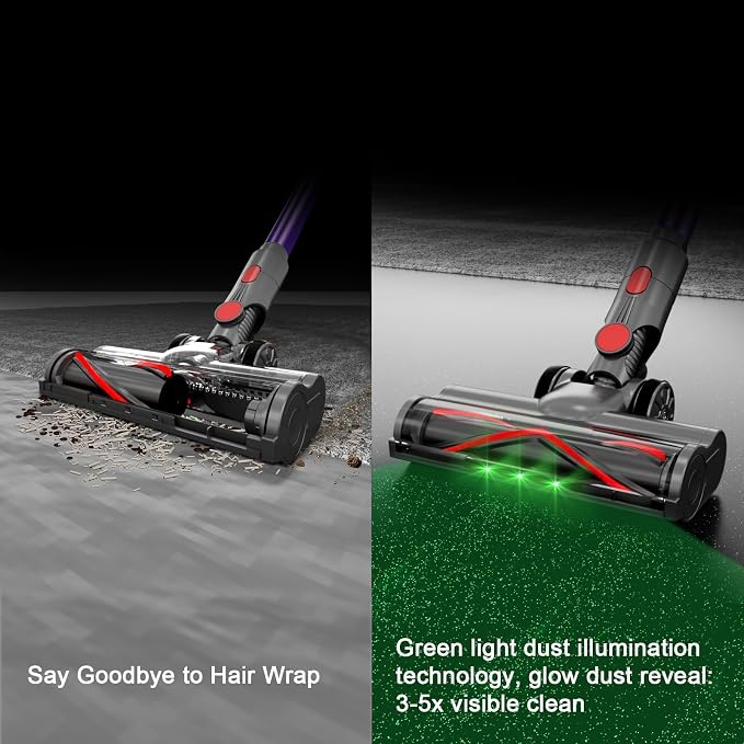 Cordless Vacuum Cleaner, 550W 48kPa 60 Mins Runtime Vacuum Cleaners for Home, Stick Vacuum with Intelligent Display, Rechargeable Battery and Anti-Tangle Brush, Perfect for Pet Hair/Carpet