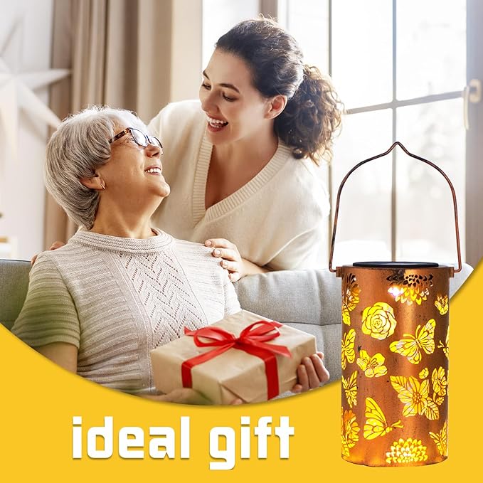 Mothers Day Gifts, Butterfly Flower Birthday Gifts for Women, Solar Lanterns Outdoor Waterproof, Garden Decor Metal Hanging Decorative Solar Lights for Patio, Gardening Gifts for Women Mom Grandma