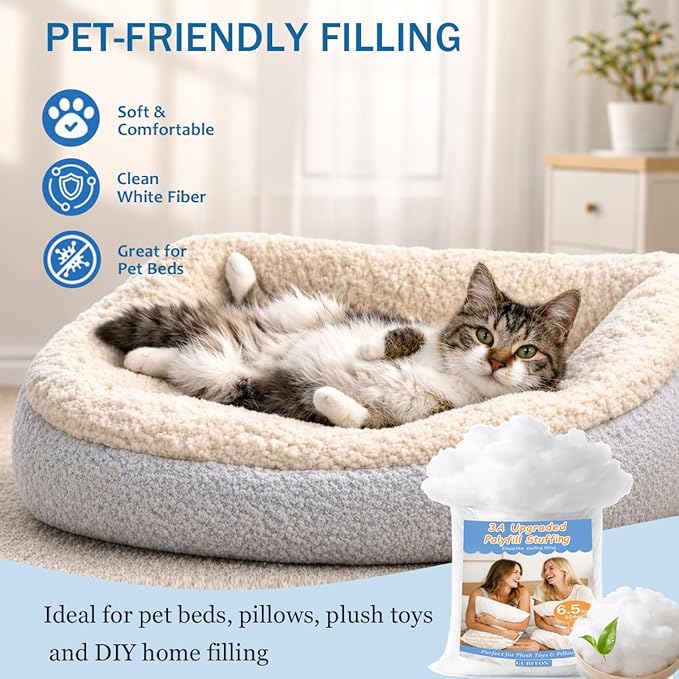 GUBFFON Upgraded Polyfill Pillow Stuffing, Fluffy Fiberfill for Stuffed Animals, Couch Pillows, Cushions, Amigurumi, Pet Beds, Plush, Cloud Decor, Ideal for Crafting - 2.3lb/36oz