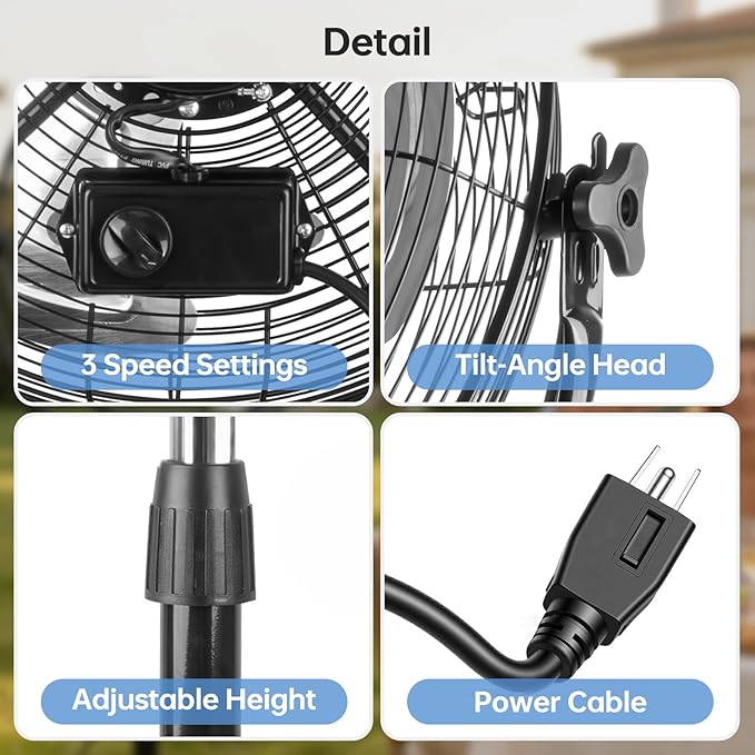 18 Inch High Velocity Pedestal Fan, Heavy Duty Industrial Standing Fan with 3-Speed & Adjustable Height (47.1"-55.1"), Metal Fan for Bedroom, Patio, Workshop & Indoor Air Circulation