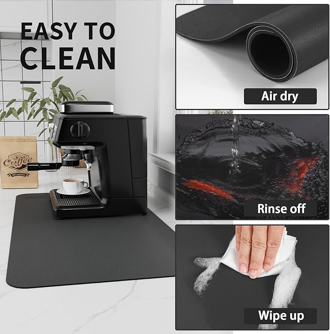 HotLive Coffee Mat - Absorbent Hide Stain Rubber Backed Dish Drying Mat for Kitchen Counter - Bar Mats for Countertops Accessories Fit Under Coffee Maker Espresso Machine