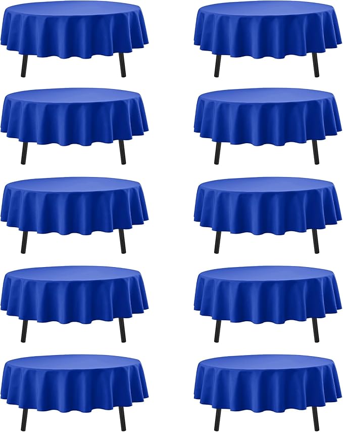 10-Pack Royal Blue Round Tablecloths, 90 Inches, Stain-Resistant Polyester for 4-5 Ft Round Tables - Washable Table Covers for Weddings, Banquets, Birthday Parties, Events