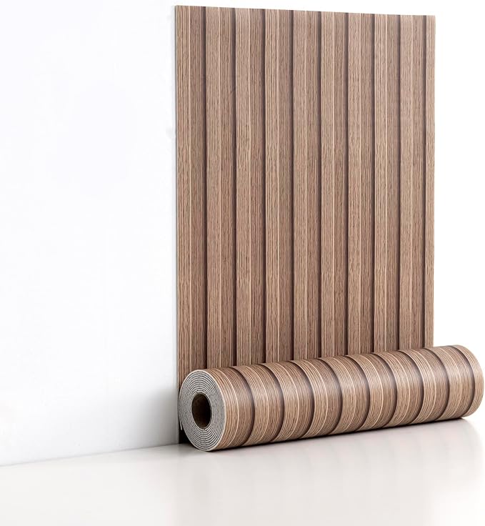 Peel and Stick PVC Slat Wall Panels, Wood Grain Self-Adhesive Soundproof Paneling, 3D Faux Wood Panels for Bedroom Bathroom Walls & Ceilings 118"x15.75"(Light Walnut,13Sq.ft)