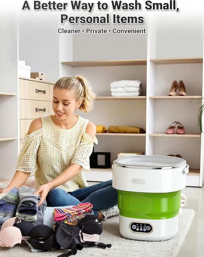 Portable Washing Machine 16L Foldable Mini Washer for Underwear Socks Baby Clothes Small Loads Compact Washer for Apartment Dorm RV Travel (Green)