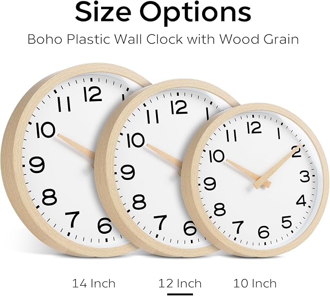 AKCISOT 12 Inch Wall Clock, Battery Operated Analog Clock, Silent Non-Ticking, Ideal for Bedroom, Bathroom, Kitchen, Office and School, Natural