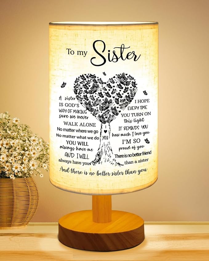 Sisters Gifts from Sister, to Sister Fabric Table Lamp, Sister Birthday Mothers Day Gifts for Sister, Bedside Table Lamp Gifts for Sisters from Sisters Adult