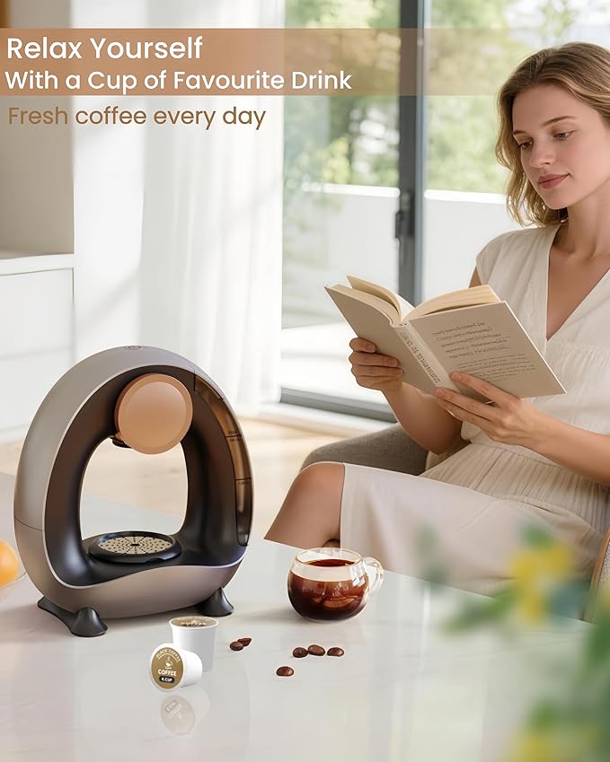 3 in 1 Single Serve Coffee Maker for K Cup, Ground and Tea Leaves, Grey Mini K Cup Coffee Brewer with One Button Operation,1400W 20s Fast Heating,Small Spaces for Bedroom/Dorms/Office/Kitchen