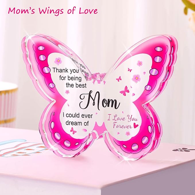 Mothers Day Gifts for Mom, Mom Birthday Gifts - Acrylic Butterfly Plaque 4.3×3.3 inch, Birthday Christmas Mother's Day Presents for Mom from Daughter, Son, Best Mom Ever Gifts