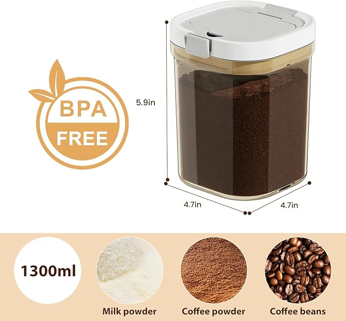 Airtight Coffee Canister-43.9oz Sugar and Dry Food Container BPA Free with Spoon and Layered Storage for Grounds Coffee, Beans, Tea, Sugar, Flour, Cereal,Formula