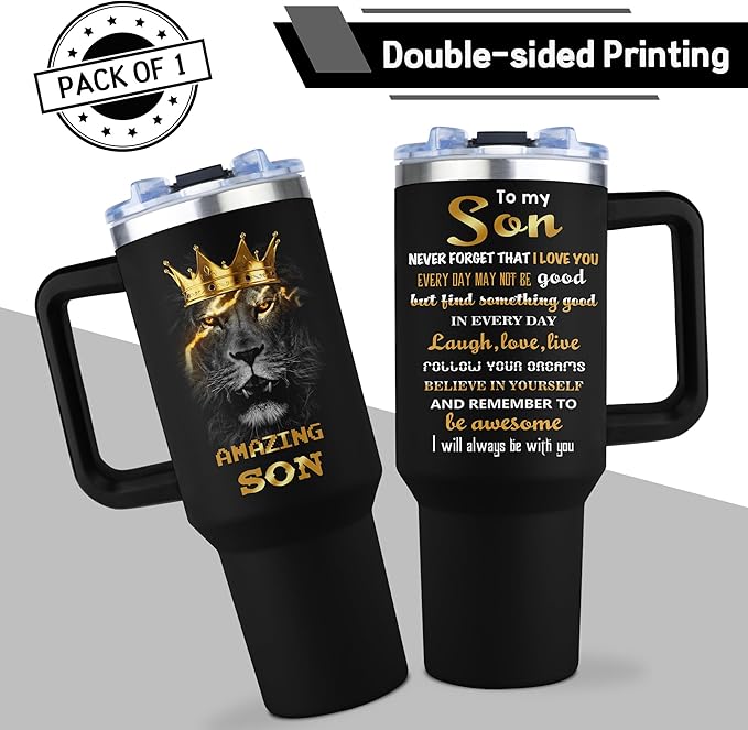 Muilzon To My Son Gifts Coffee Tumbler 40oz with Handle and Straw - Gifts for Adult Son from Mom Dad - Graduation Christmas Birthday Gift Ideas for Sons Coffee Mug Cup