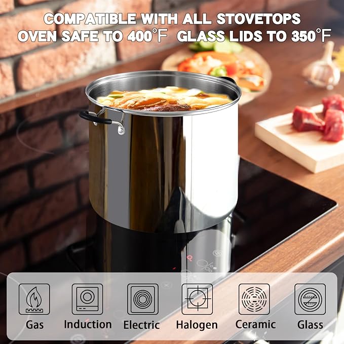 Cook N Home Professional 24 Quart Stainless Steel Stock Pot with Lid | Induction Cookware for Pasta, Soup, Canning,Oven Safe, Dishwasher Safe