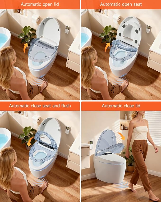 Smart Toilet with Bidet Built In, Auto Open/Close,Powerful Flush 1.2GPF, 17.2" ADA Comfort Height Seat,Foot Sensor,Bidet Toilet With Heated Seat,Instant Warm Water & Dryer,Tankless Toilet