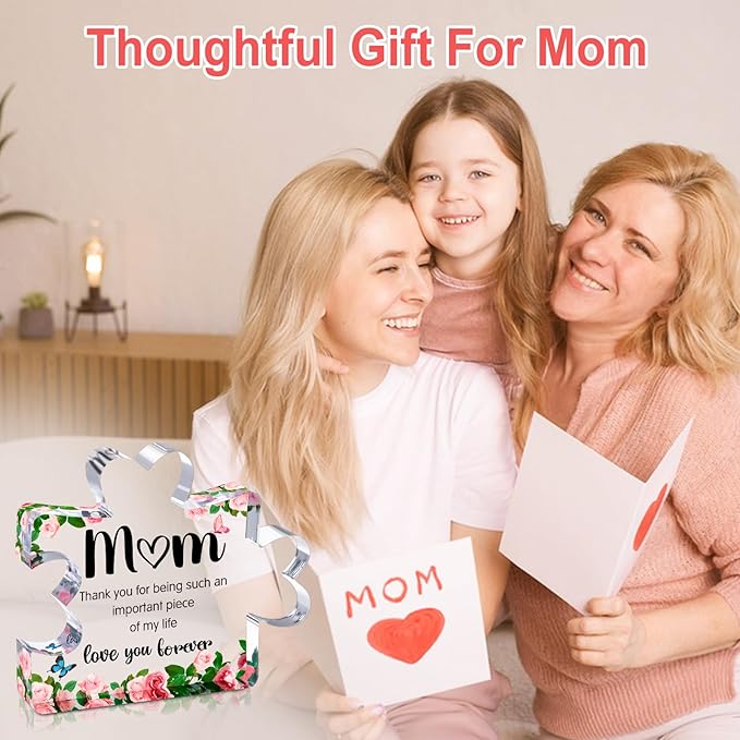 Mothers Day Mom Gifts for Mom Grandma Wife from Husband Daughter Son -Cute Engraved Acrylic Block Puzzle Piece - Mother's, Christmas,Birthday, Anniversary Home Office Desk Presents Ideas for Women Her