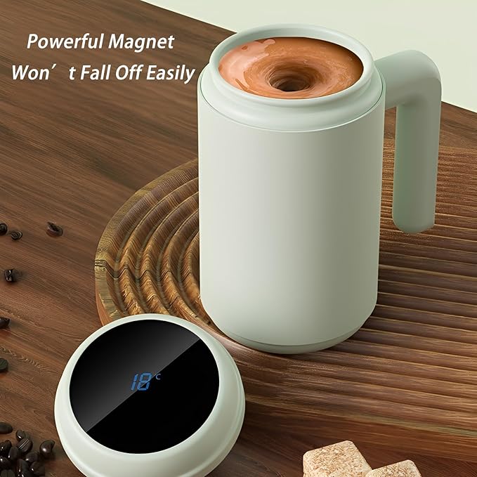 Self Stirring Coffee Mug with Temp Display, 316 Steel Auto Mixing Cup for Coffee, Milk, Protein – Gift for Friends, 14.2oz – Mint Green