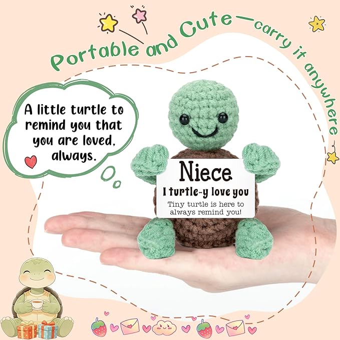 Mini Funny Turtle Mothers Day Niece Gifts from Auntie Aunt Uncle, Birthday Gifts for Niece Kids Adults, I Love You Presents for Girls, Small Cute Stuff Things, Handmade Emotional Positive Turtle