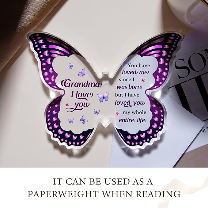 Gifts for Grandma Mothers Day, Grandma Gifts from Grandkids - Butterfly Acrylic Decorations - Birthday Valentines Mothers Day Prensent for Grandmother from Grandkids