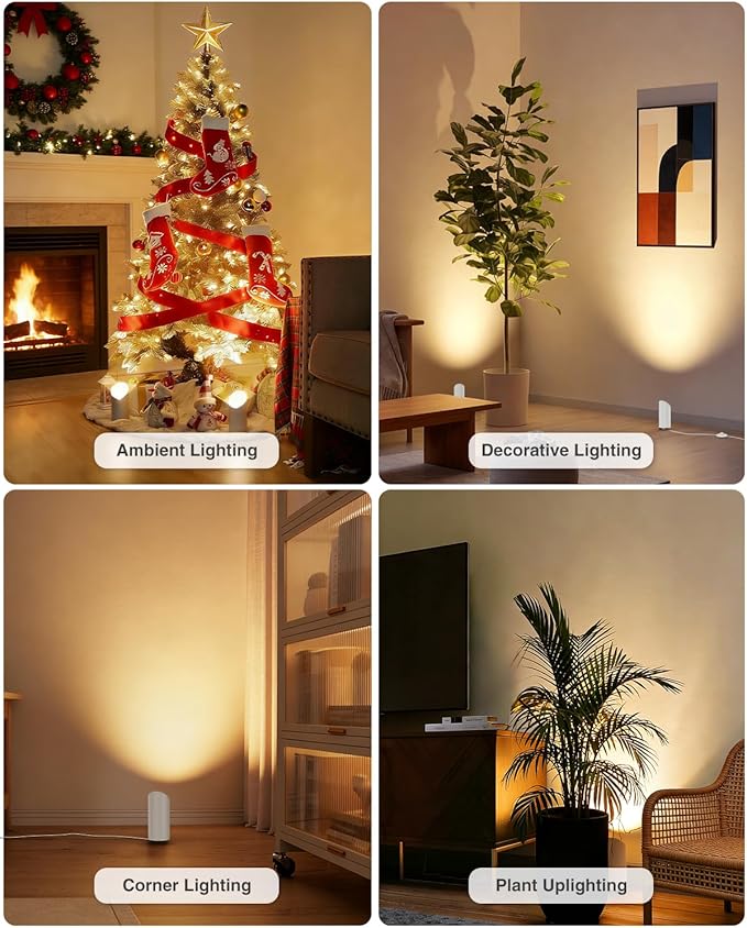 Abovizo 4 Pack Uplighting Indoor, 7W LED Floor Can Lights with Remote, 5.9ft Cord Plug-in Spotlight for Indoor Plants, Wall & Art, 3 Color Temps, Auto-Loop Timer, Memory Function, Non-replaceable Bulb