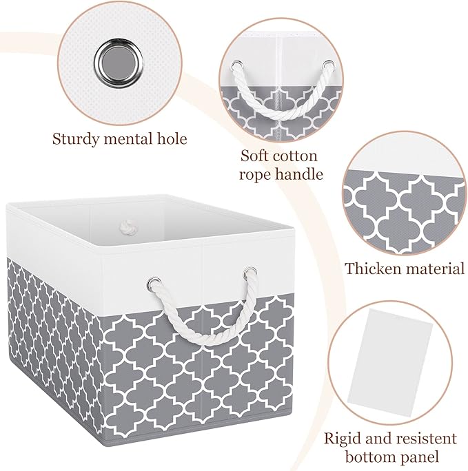 Fab totes Storage Bins [55-Pack], Foldable Storage Baskets for Organizing Toys, Books, Shelves, Closet, Large Storage Box with Rope Handles, Sturdy Organizer Bins, White & Black