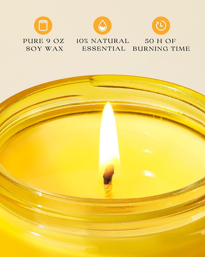 AOOVOO 2 Pack Citrus Lemon Odor Eliminating Highly Fragranced Candle Set - Eliminates 95% of Pet, Smoke, Food, and Other Smells Quickly, Non Toxic Air Freshing Soy Candle