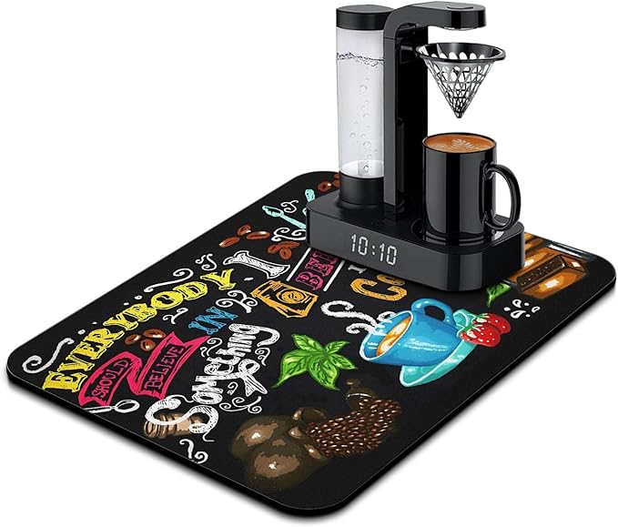 Coffee Bar Mat Accessories for Countertop Absorbent Hide Stain Rubber Backed Dish Drying Mats for Kitchen Counter Draining Pad Decor Gift(24x18in)