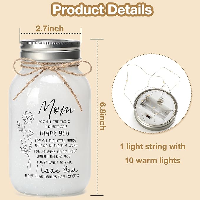 Maracco Mothers Day Gifts for Mom from Daughter Son, 30oz Large Mason Jar Night Light Home Decor, Thank You Mama & I Love You Mom Gifts, Happy Birthday Mother Gift