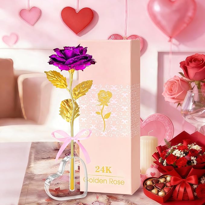 Mothers Day Mom Gifts for Women Grandma, Artificial Forever Birthday Flowers Galaxy Glass Eternal Roses with Heart Shaped Crystal Vase, Mother's Day Anniversary Wedding Rose Gifts for Wife Sister
