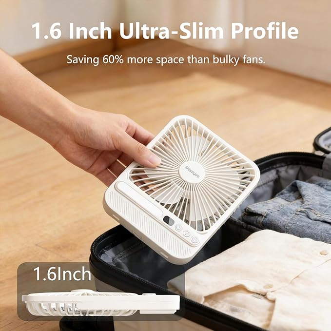 Deyagoo Travel Fan,7-Inch Portable Fan, Rechargeable Fan, 28H 10000mAh Ultra-Thin Quiet USB Desk Fan with Timer & LED Display for Bedroom, Office, Camping