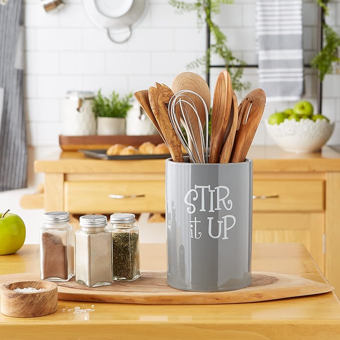 DII Kitchen Accessories Retro Collection Ceramics, Utensil Holder, Gray