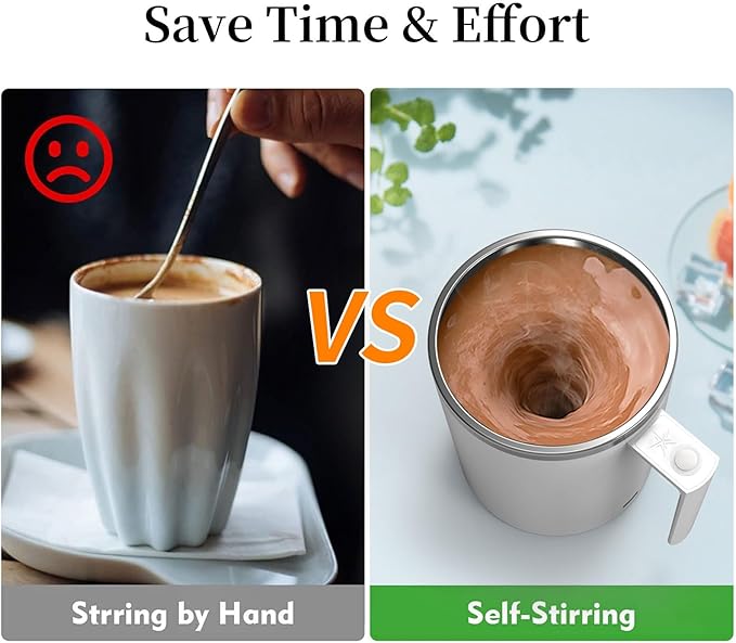 Self Stirring Mug, 12.2 oz Self Stirring Coffee Mug with Magnetic Stirrer & Anti-Sedimentation, Rechargeable Auto Magnetic Coffee Mug for Coffee, Milk, Hot Cocoa (White)