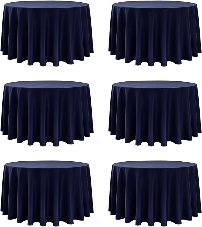 6-Pack Navy Blue Round Tablecloths, 108 Inches, Stain-Resistant Polyester for 4-5 Ft Round Tables - Washable Table Covers for Weddings, Banquets, Birthday Parties, Events