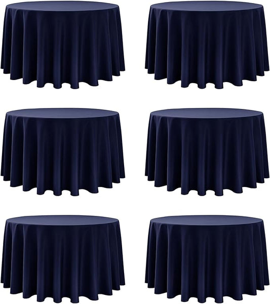 6-Pack Navy Blue Round Tablecloths, 108 Inches, Stain-Resistant Polyester for 4-5 Ft Round Tables - Washable Table Covers for Weddings, Banquets, Birthday Parties, Events