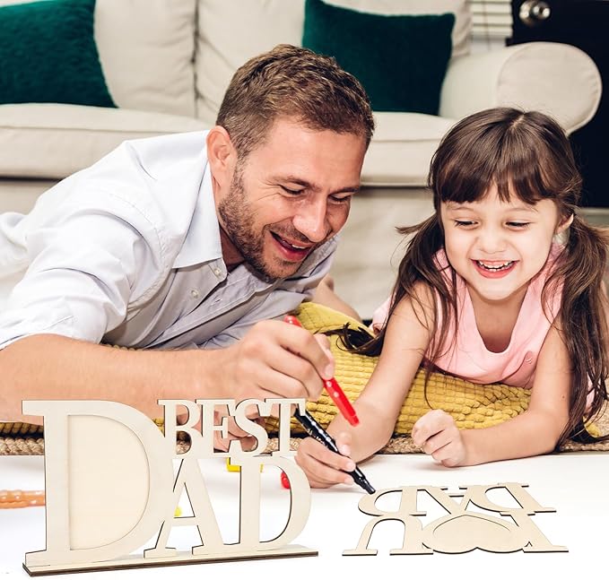 COCHIE DIY Unfinished Father's Day Photo Frame Wood Crafts to Paint, 2 Picture Frame Painting Craft Kit, Wooden Crafts Classroom Activities, Best Gift for Dad from Daughter, Son (Dad)