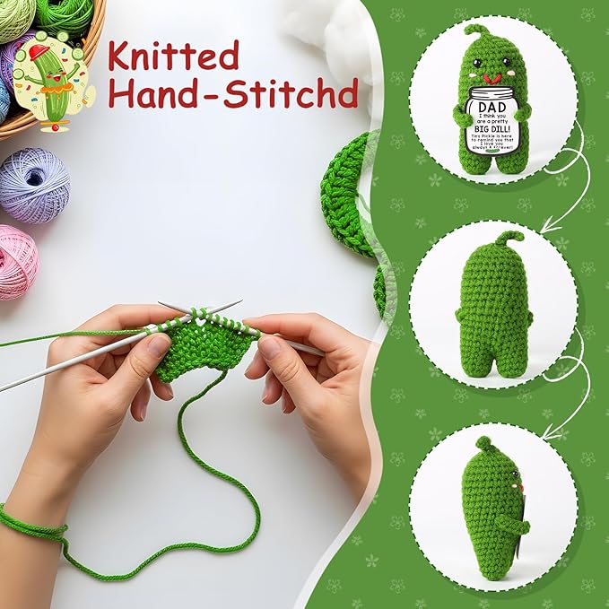 MAMAGIFTREE Dad Gifts from Daughter or Son,Handmade Crochet Pickle Dad Birthday Gifts -I Love Best Daddy Ever Gift Thank You Daddy Funny Emotional Care Desk Decor