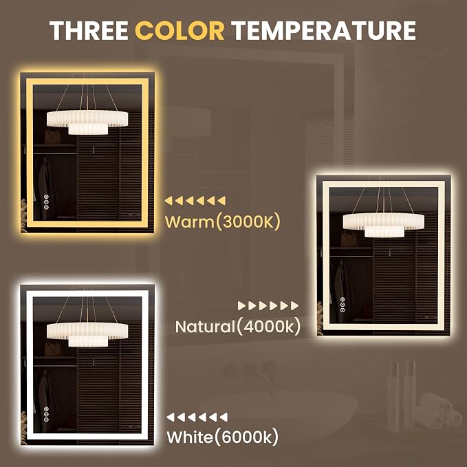 LOAAO 35.4"x29.9" LED Bathroom Mirror with Lights, Anti-Fog, Dimmable, Backlit + Front Lit, Lighted Bathroom Vanity Mirror for Wall, Memory Function, Tempered Glass, Safe to Use, ETL Listed