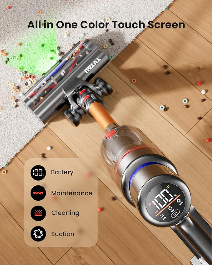 Cordless Vacuum Cleaner, 650W 55KPA 75Mins Runtime Self-Standing Stick Vacuum with LED Display for Home, Anti-Tangle, 8-in-1 Lightweight Vacuum for Hard Floor, Pet Hair, Carpet