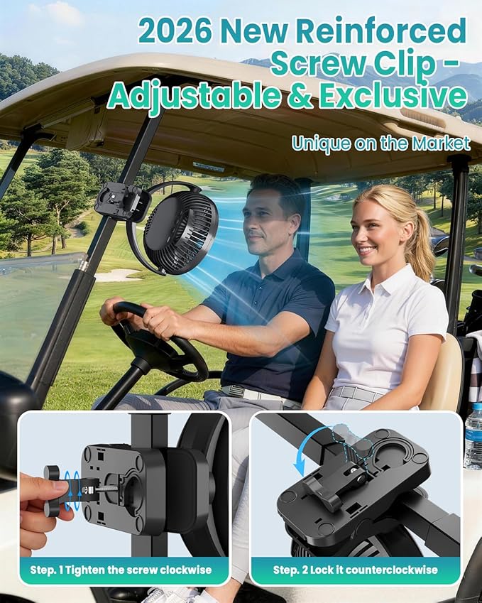 40000mAh Clip on Fan, 2-in-1 Portable Rechargeable Fan - 8 Inch USB Battery Operated Fans with Light & Screw-Clamp for Golf Cart, Desk, Tent, Travel, Gym, Treadmill, Summer Gifts, Black