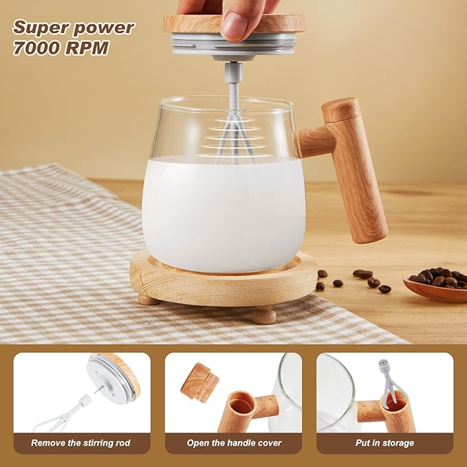 Maxcheck 2 Pcs Self Mixing Coffee Mug with Lid Handle 400ml 13.5oz Automatic Electric Cup 7000 RPM Self Mixing Glass Mug for Coffee Milk Protein Powder Office Home