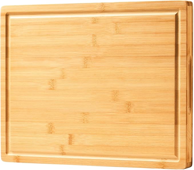 Allsum Bamboo Wood Cutting Boards for Kitchen, 1" Extra Thick Butcher Block with Juice Grooves & Handles Resisting to Warping and Cracking, Fancy Charcuterie Boards, 16"L x 11"W