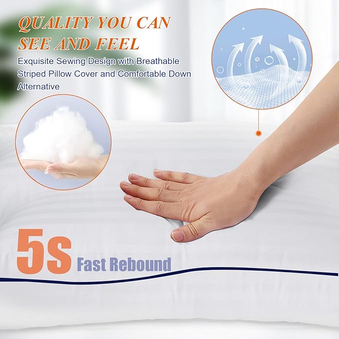 SEMZSOM Bed Pillows for Sleeping, Queen Size Set of 2 Luxury Hotel Pillows with Premium Soft Down Alternative Filling for Back, Stomach and Side Sleepers